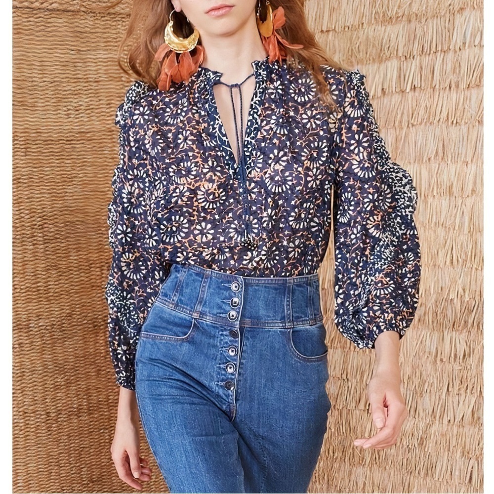 NWOT Ulla Johnson Ruffle Long-Sleeve Floral Lillian Cotton Blouse - Picture 3 of 6